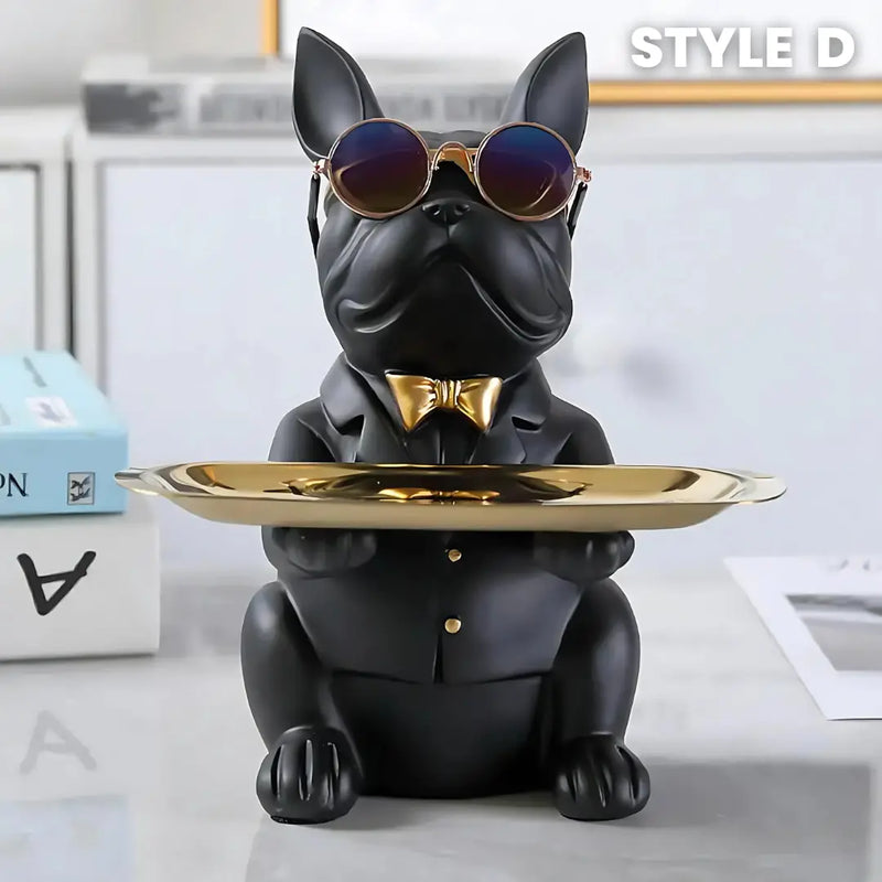 French Bulldog Statue with Tray