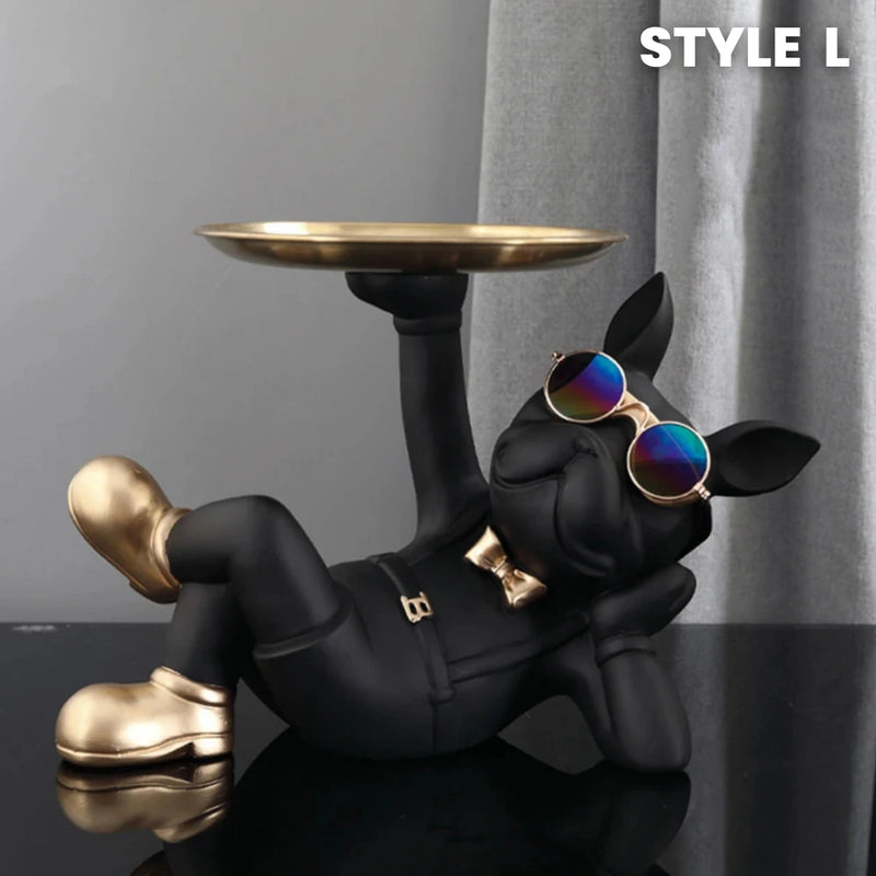 French Bulldog Statue with Tray