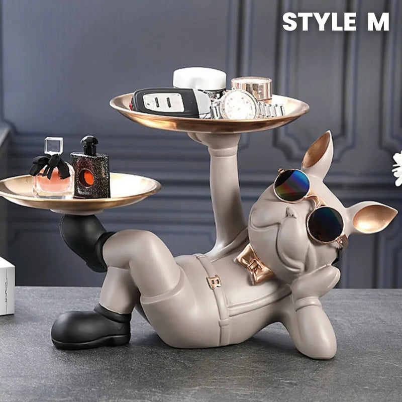 French Bulldog Statue with Tray