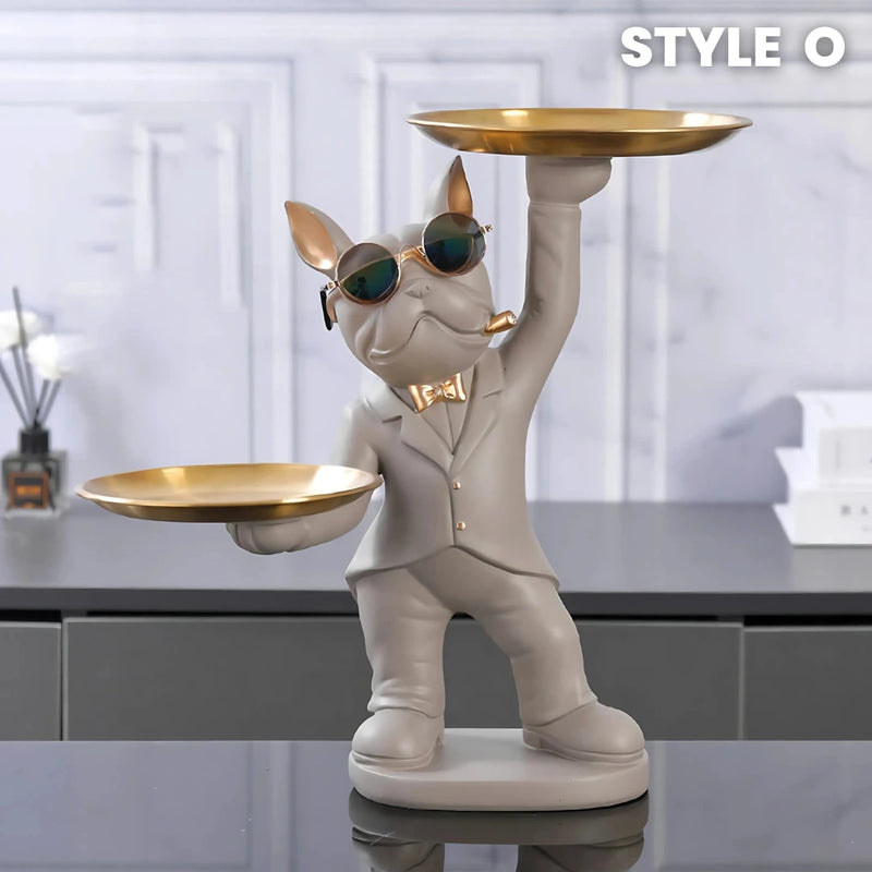 French Bulldog Statue with Tray