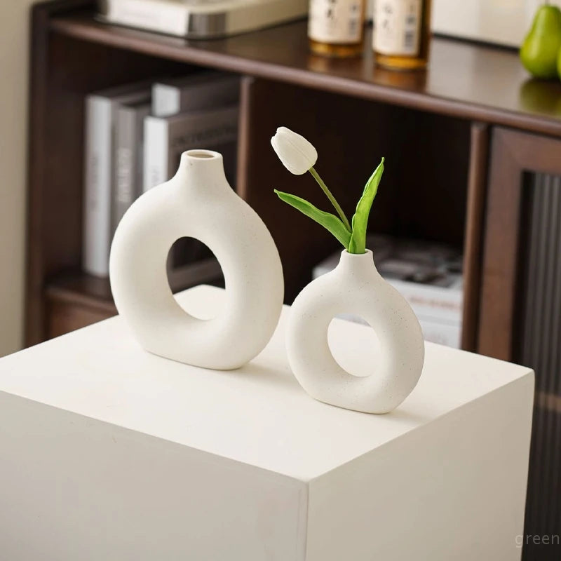 White Donut Ceramic-Style Vase