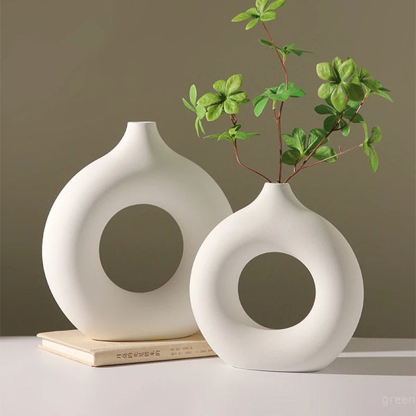 White Donut Ceramic-Style Vase